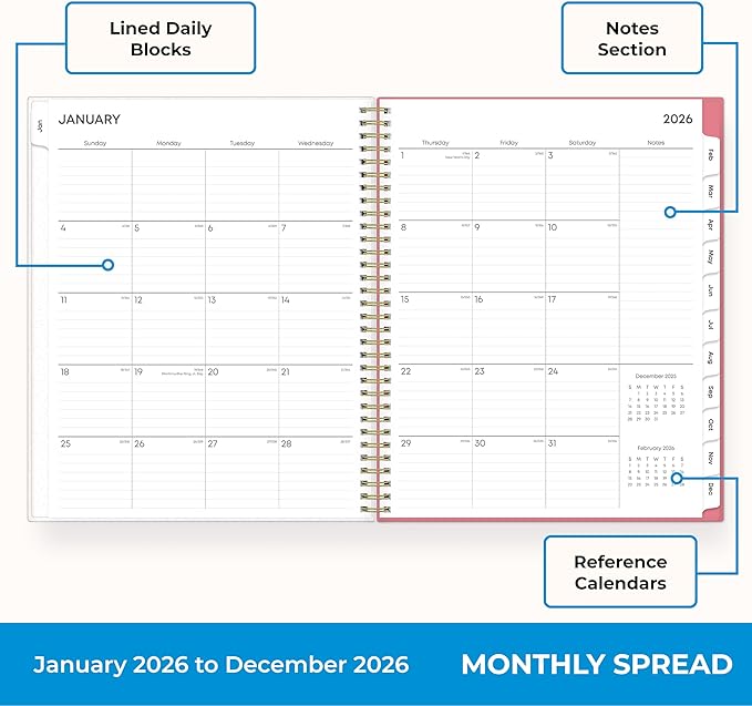 Blue Sky 2026 Weekly and Monthly Planner Calendar, January 2026 - December 2026, 8.5" x 11", Flexible Cover, Laminated Tabs, Durable Twin Wire Binding, Storage Pocket, Fly By