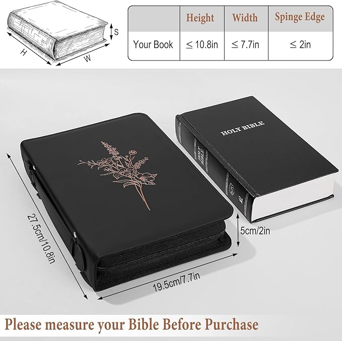 Bible Cover Case for Women and Men, PU Leather Bible Bag Bible Study Supplies Accessories with Detachable Wrist Strap