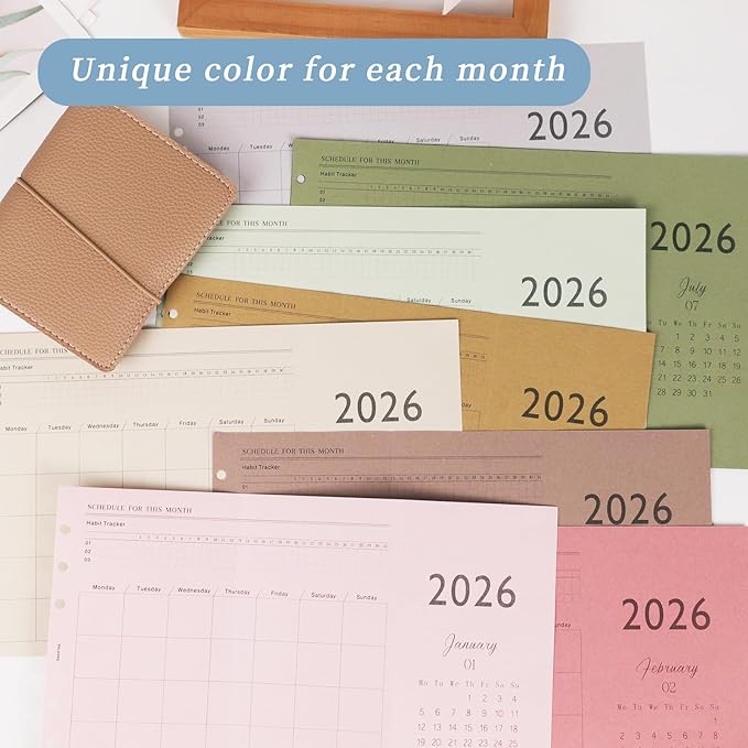 Koqye 2026 A6 Tri-Fold Monthly Planner Refills Kit, Foldable 6.7x3.7in, Colorful Monthly Refills Jan-Dec 2026 with Goals, To-Do Lists, Notes, for Planning Organization (Colorful, A6)