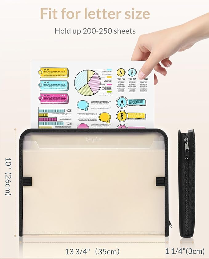 SKYDUE Accordion File Organizer, 7 Pocket Expanding File Folder with Front Pocket, Letter Size, Important Document Organizer with Double Zipper,Travel Folder, School Office Supplies