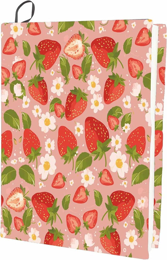 CRASPIRE Strawberry Stretchable Book Cover Fruits Flower Pink Washable Reusable Large Nylon Cloth Polyester Book Protector Elastic Notebook Wraps Suitable for Most Hardcover Books