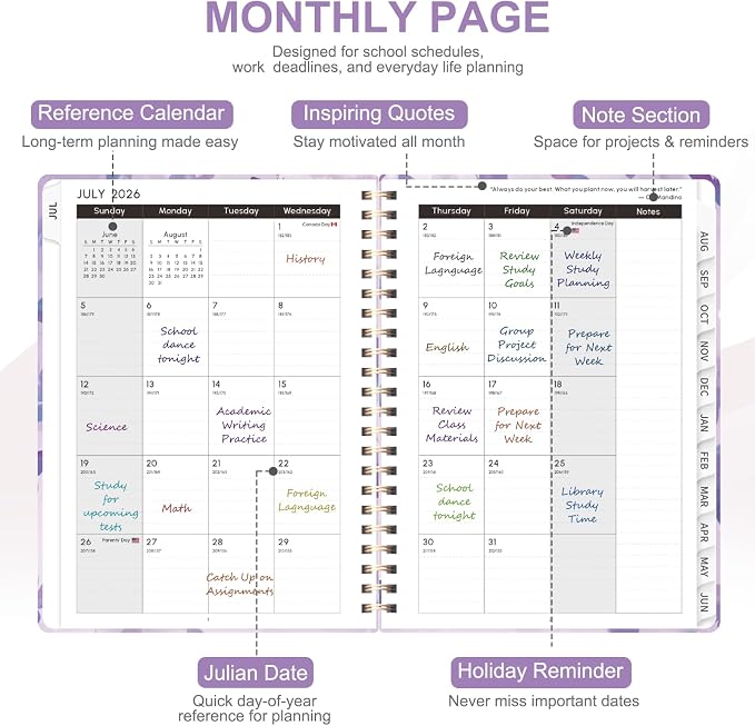 Planner 2026-2027, Weekly and Monthly Academic Planner, July 2026 - June 2027, Hardcover Calendar Agenda Book for School Year Planning, School Supplies for Teacher and Student, A5(6.3'' x 8.5'')