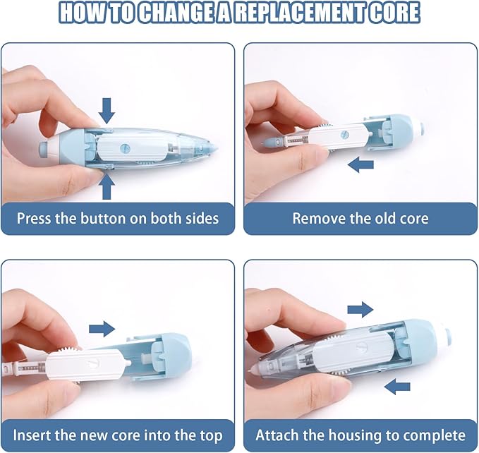 8Pcs Refillable Correction Tape Retractable Tape Pen Set, White Out Correction Tapes with 4 Replacement Refill, Stationary Supplies for School Office Student Kids