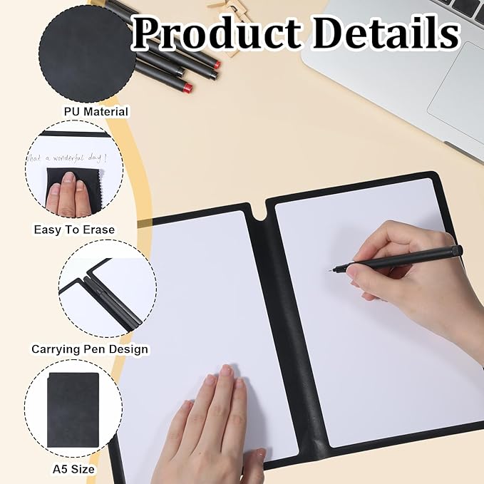 Thinp A5 Dry Erase Notebook, 9.5x6.6 Inch Whiteboard Notebook Reusable Folding White Board Double Sided Handheld Whiteboard for Business Office School Home (Pink)