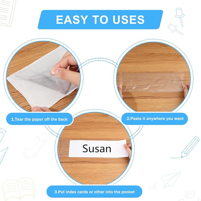 Chinco 30 Pcs Self Adhesive Pockets, Bin Labels for Storage Bins, Clear Pocket Label Sleeves, Plastic Index Card Holder with Top Open for Organizing Bins Box Drawer(3.55 x 10.8 Inches)