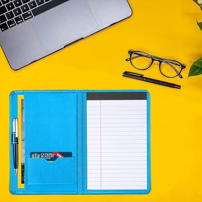 Padfolio Binder A5 Document Organizer with Refillable Lined Notepad, Junior Size Folder Portfolio for Men Women,Electric Blue