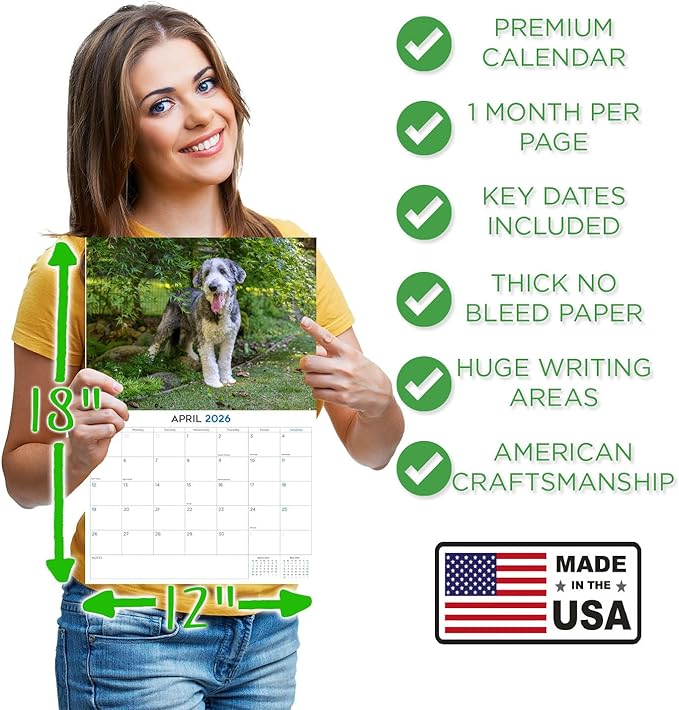 2025 2026 Old English Sheepdog Calendar - Dog Breed Monthly Wall Calendar - 12" x 18" Open - Thick No-Bleed Paper - Giftable - Academic Teacher's Planner Calendar Organizing & Planning - Made in USA