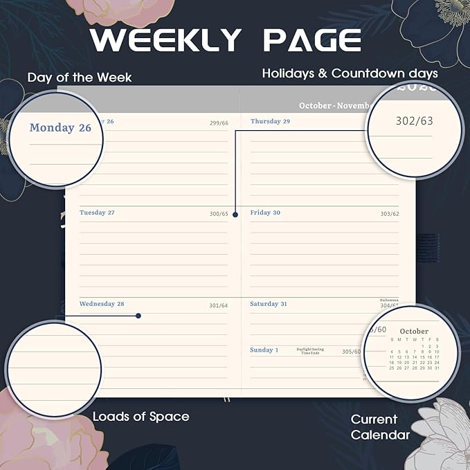 2026-2027 Planner - Pocket Planner 2026-2027, Weekly Monthly Planner 2026, 6.3''×3.8'', Jan 2026 - Dec 2026, Pen Loop, Back Pocket, 2 Book Marks, Elastic Closure, Notes Pages