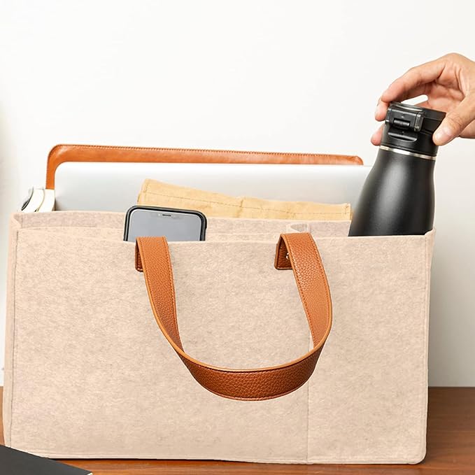 Tote Bag Organizer Insert, Bag Organizer for Totes, Portable File Organizer, Handbag Organizer, Fit for School, Office, Arts and Crafts, Storage Totes with 5 Individual Interior Partitions (Beige)