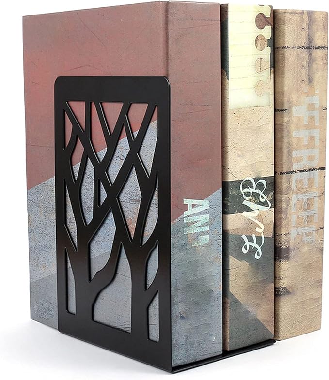 HAKZEON 16 Pack 8 Pairs 4.7 x 3.4 x 7 Inches Book Ends, Metal Bookends with Non-Slip Pads, Black Book Ends for Shelves, Decorative Bookends Supports