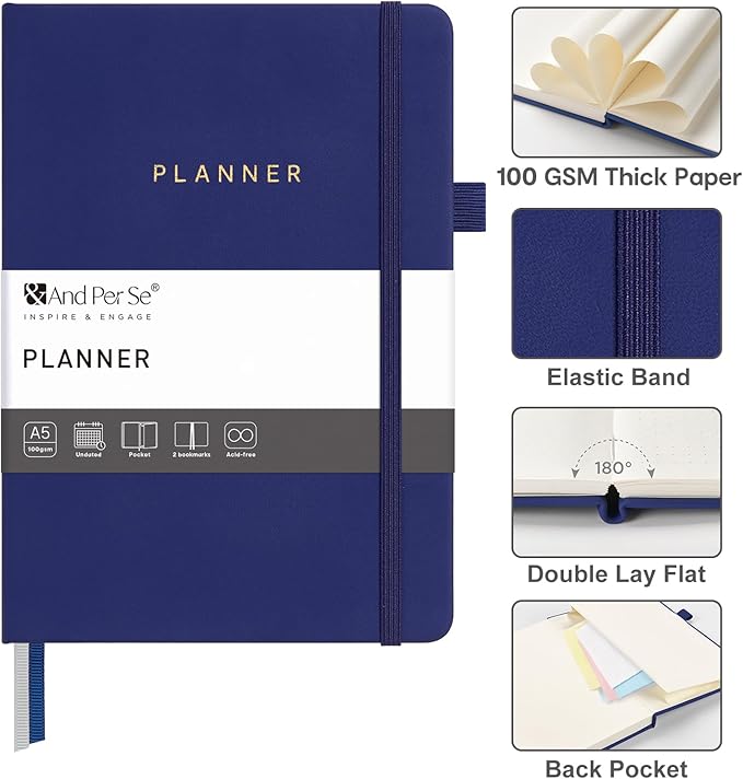 And Per Se Undated Weekly Planner 2026, A5 size Leather Hardcover Planner with Goals & Habit Tracker – ADHD Planner & Productivity Journal (Royal Blue)