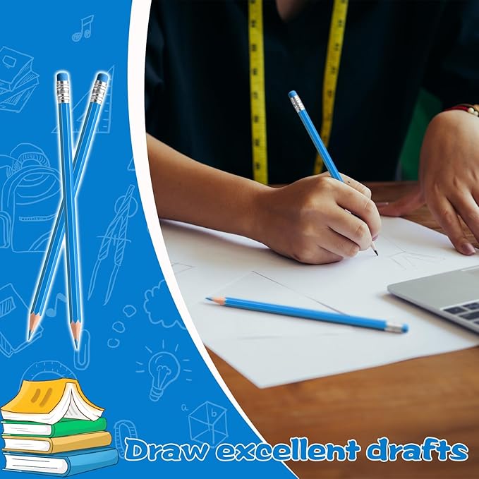 36 PCS Light Blue Pencils with Eraser, Pre-Sharpened HB Pencils for Writing & Drawing, School Supplies for Kids Homework, Tests, Art Crafts & Teacher Grading(Lightblue)