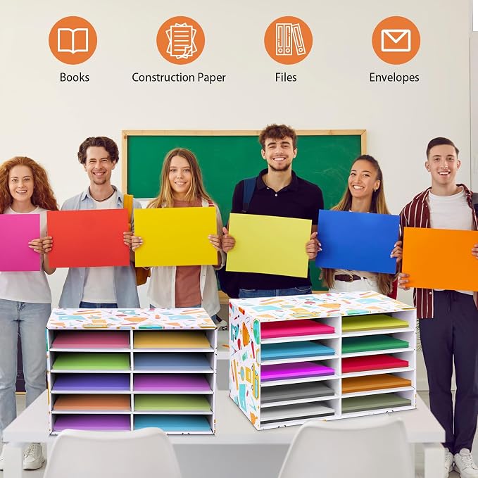 Dispowreath 2 Pack 10 Slots Construction Paper Storage, Classroom Mailboxes, Back to School Literature Cardboard Paper Organizer for Teacher, Office, 19.7 x 12.4 x 11.8 Inches(Multicolor,Stationery)