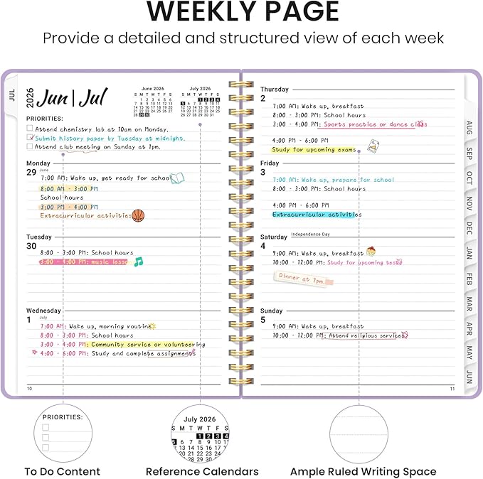 Planner 2026-2027 for Women & Men, Academic Monthly and Weekly Calendar Planner, Jul 2026 - Jun 2027, A4 (8.5" x 11"), Teacher Student Planning Book with Tabs, Ideal for Office School Supplies - Lilac Purple