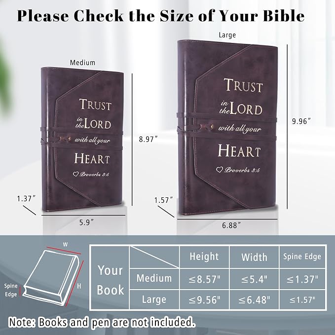 LParkin Luxurious PU Leather Bible Cover for Men and Women - Versatile Bible Case with Adjustable Strap, Ideal Christian Gifts, Trust in the Lord with All Your Heart - Medium