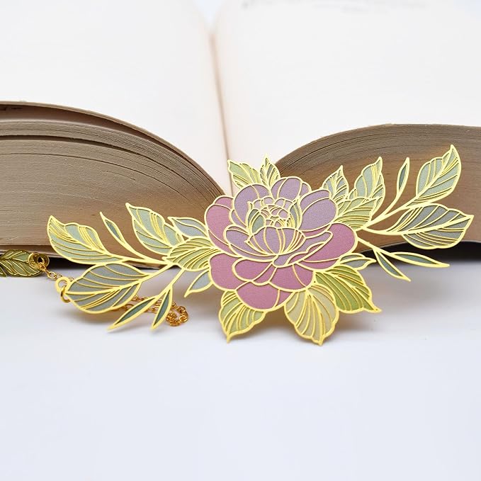 BLBMH Flowers Bookmark for Women Mother's Day Gifts Teacher Appreciation Gifts Birthday Christmas Unique Gifts Cute Funny Metal Book Marks for Grils Mom Readers Book Lovers -F3 Peony