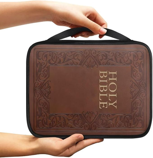 HOLY Bible Pattern Bible Cover for Men Women,Brown Carrying Book Case Church Bag with Handle