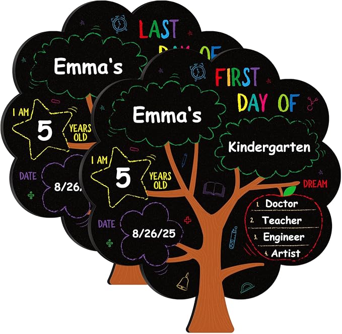 D4DREAM First Day of School Chalkboard Sign - 11''x12'' Double Sided Back to School Sign for Kids Girls Sons Reusable 1st Day of Preschool Pre-K Kindergarten Photo Props