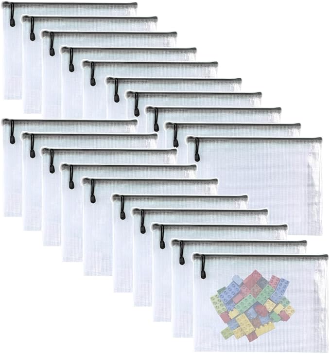 Oaimyy-20 Pcs-Mesh Zipper Pouch Document Folders Bag Zipper Zip File Folders,Puzzle Bags for Organizing Storage (Black, 6"x 8")