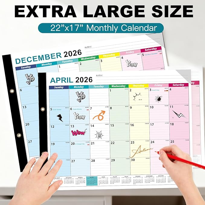 Desk Calendar 2026 Extra-Large 22" x17", AgePlace Wall Calendar 2026-2027 Covers January 2026 - June 2027, Office Supplies Desktop Monthly Calendar for Home Classroom School & Office Or teacher Gifts