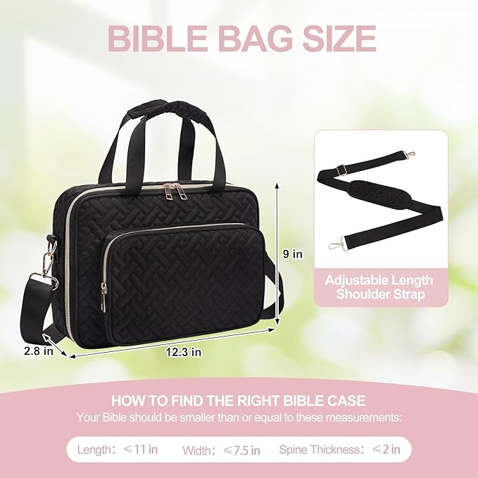 Bible Bag, Bible Cover Case for Women, Quilted Bible Cover with Shoulder Strap, Bible Bags for Women Organizer