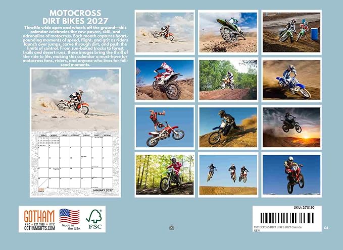Motocross Dirt Bike Calendar 2027 Dirtbike Motorcycle Monthly Wall Calender 12 Month