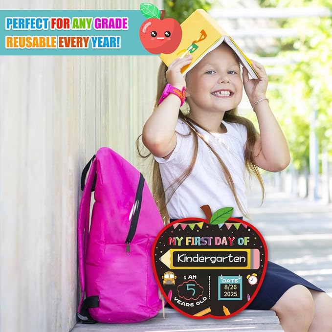 First Day of School Board Sign - Reusable Back to School Chalkboard Sign for Kids Boys Girls - 9.8" Double-Sided First and Last Day of Schools Board Gifts for Kindergarten Pre-K Preschool