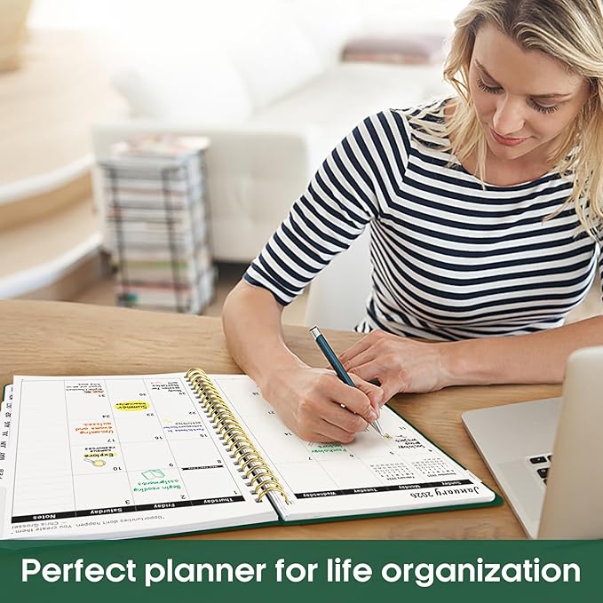 2026 Planner, Weekly and Monthly Calender Planner, Jan 2026 to Dec 2026, Hardcover 2026 Calendar Book with Tabs & Inner Pocket, Office Home School Supplies for Women & Men - A4 (8.5" x 11"), Dark Green