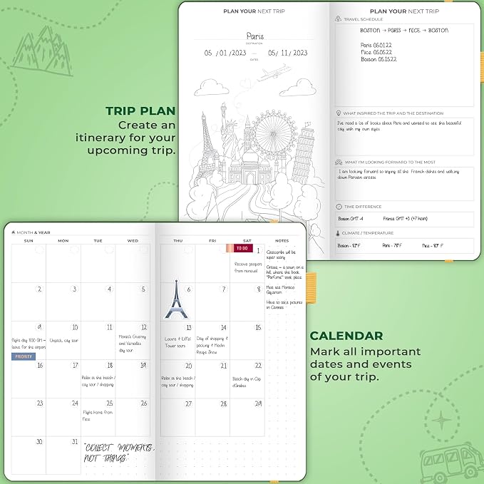 Clever Fox Travel Journal Pocket – Vacation & Road Trip Itinerary Planner Organizer & Traveling Memory Diary – Small Traveler Notebook (Forest Green)