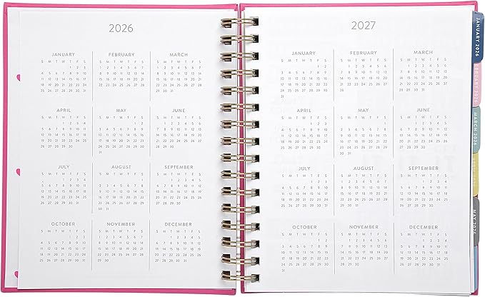 WORLD TRAVELER 2026 Planner Weekly and Monthly - 7'' x 8.75'' Hard Cover January December Spiral Daily Planner 2026 To Do List, Size 7X8.75, Pink Happiness