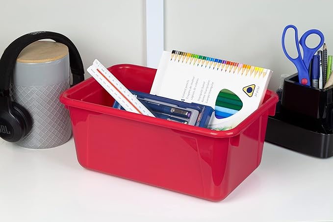 Storex Small Cubby Bins, Pack of 5, 12.2 x 7.8 x 5.1 Inches, Red (62415U05C)