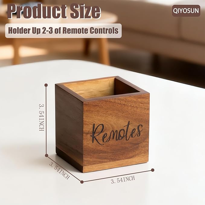 Remote Control Holder, Farmhouse Wood TV Organizer for Table, Wooden Remote Control Organizer, Remote Storage Caddy, Remote Control Organizer (Brown, 3.5 Inch Labeled Remote)