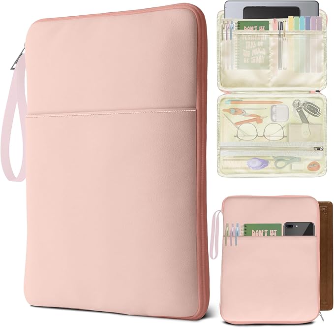 Pink Book Sleeve Kindle Pouch, Book Protector Case with Zipper, PU Leather Waterproof Book Cover Bag, Portable Book Pouch for Book Lovers Gifts Paperbacks Bibles Hardcover