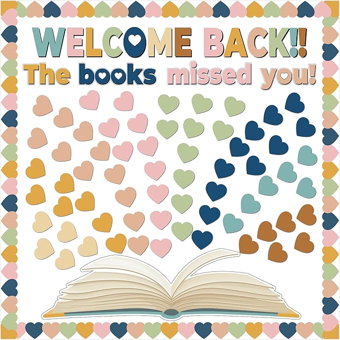 Heart Reading Bulletin Board Classroom Decorations Set Boho Heart Bulletin Board Border Cutout Welcome Back The Book Missed You Craft Home School Library Wall Decor Supplies