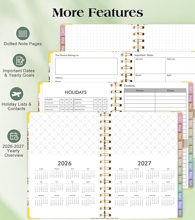 Academic Planner 2026-2027, Hardcover Weekly and Monthly Calendar Planner from July 2026 - June 2027, Daily Agenda Planners with Tabs, College School Organizer for Student Teacher, A4 (8.5" x 11"), Beige Bouquet