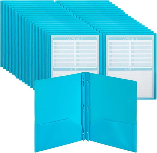 Mr. Pen- Plastic Folders with Pockets and Prongs, 36 Pack, Letter Size, Blue, Flexible Plastic Folders with Prongs, Clear Front Pocket and Card Slot