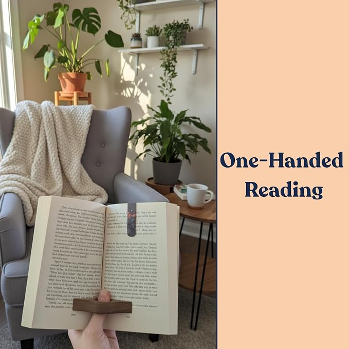 3 Piece Set: Wood Book Page Holder & 2 Magnetic Bookmarks - Ergonomic Thumb Book Opener - Ideal Reading Accessories & Gifts for Book Lovers