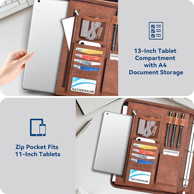 Padfolio Portfolio Binder with Handle, 3-Ring Folder Organizer, Vegan Leather Portfolio with Notepad Includes 5 Dividers with 10 Pockets for Documents Filesfor Documents Files and 1 Pen