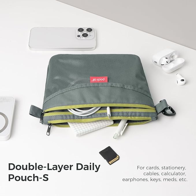 pack all Double-Layered Water-Resistant Zipper Pouch, Mesh Zipper Bags for Storage, Travel, Office & Home Organization (Grey, Small)