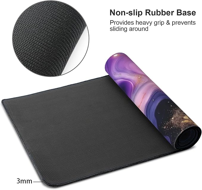 35.4" x 15.7" Purple Gold Marble Galaxy Extended Mouse Pad, Desk Mat with Non-Slip Base, Water Resistant for Gaming & Office