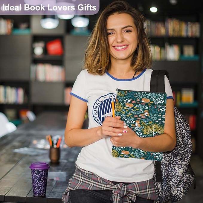 Book Sleeve Books Cover Waterproof Books Protector with Zipper Bookish Gifts Bookworm Gifts Women Student Sisters Daughter Teacher Book Lovers Gifts, Forest Fox Stuff Fox Gifts for Foxes Lover