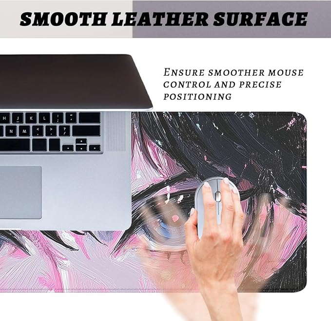 Anime Eyes Desk Pad Mouse Pad Blue Sparkle Oil Brush Art Extended Gaming Mousepad Mat with Stitched Edge Non-Slip Base Big Mousepad Office Home Decor for Women Girl 31.5"x11.8"