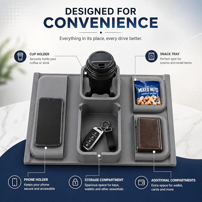 S V Adjustable Couch Armrest Tray with Cup Holder & Storage Pockets Non Slip Sofa Organizer for Drinks Phone Remote