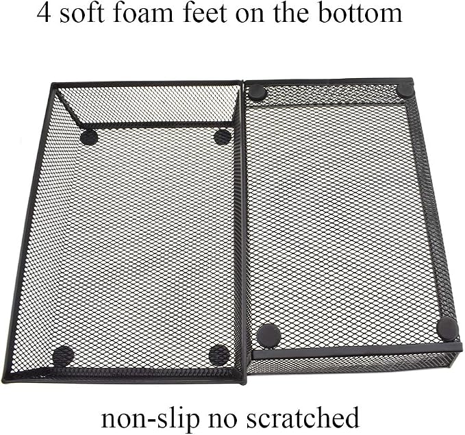 HAHIYO Stackable Mesh Tray Cup 9 x 6 x 2 inches Sturdy Container for Desk Drawer Organizer Collection for Home Office School kitchen Soft Foam Feet No Sharp Edges 1 Pack Black