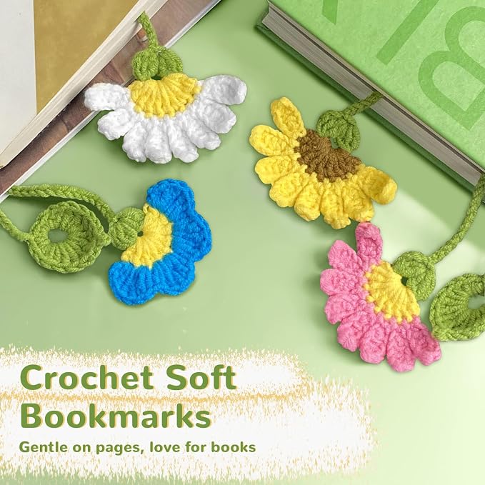 8 Pack Crochet Flower Bookmarks for Women,Handmade Personalized Cute Bookmarks,Gifts for Book Lovers and Teachers,Bag Charms,Keychain
