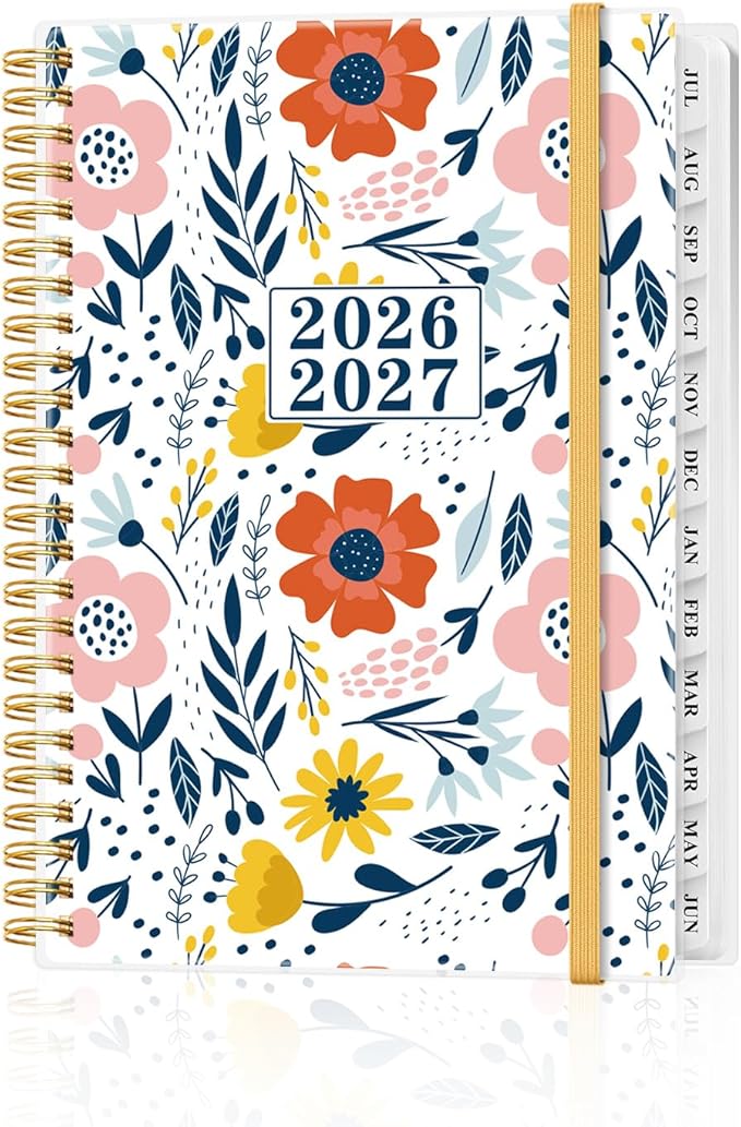 Planner 2026-2027 - Academic Planner from July 2026 to June 2027, Weekly & Monthly Planners Spiral Bound with 12-Month Tabs, Inner Pocket, 6.25" x 8.5", Pink Flower