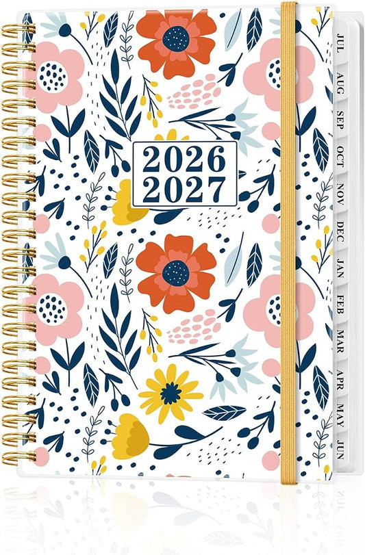 Planner 2026-2027 - Academic Planner from July 2026 to June 2027, Weekly & Monthly Planners Spiral Bound with 12-Month Tabs, Inner Pocket, 6.25" x 8.5", Pink Flower
