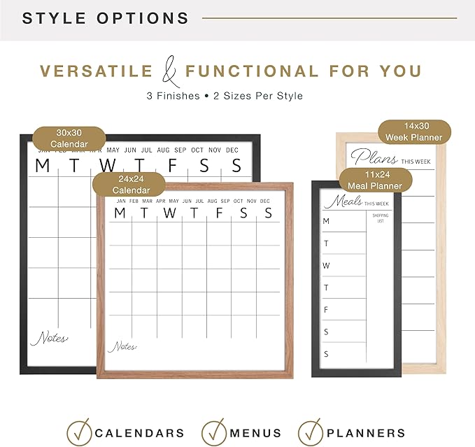 MCS Dry Erase Calander 24x24 Natural Framed Monthly Calendar for The Wall, Stay Organized with Family Planner for Appointments, Sports, Events & More