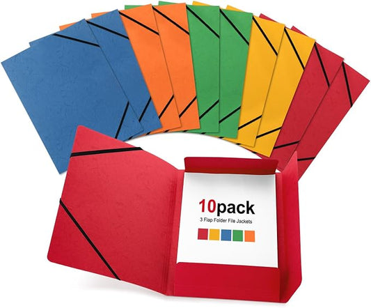 Sabary 10 Pcs A4 3 Flap Folder with Elastic Bands Bulk Portable Classification File Jackets Bulk 12.5 x 9.5 Letter Size Rainbow Binder Pocket Document Organizer Hold 250 Sheet for School Office Home