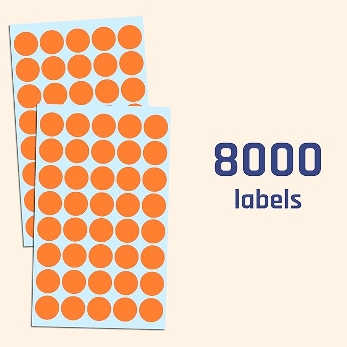 8000 Pack, 3/4" Round Dot Stickers Circle Labels - Orange